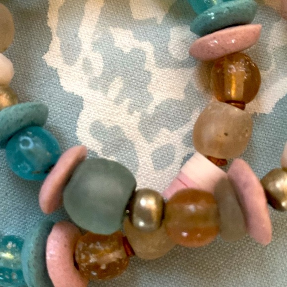 2 piece Handmade bracelet set /stack, in beachy blues. And pinks - Picture 4 of 14
